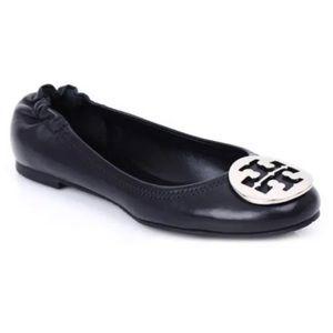 Tory Burch Reva Black Leather Flats Size 8